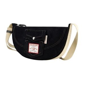 True Religion Black Corduroy Hobo Crossbody Bag Adjustable Strap like new